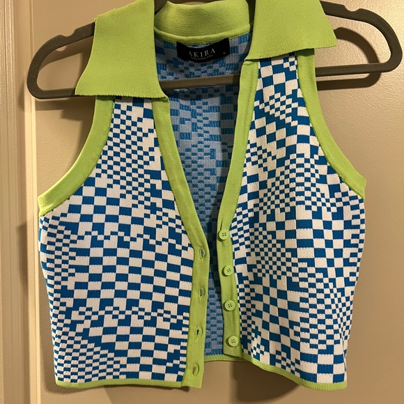 AKIRA Lime and Blue Geometric Knit Vest - Picture 1 of 2